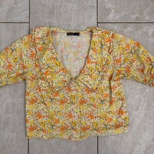 Nasty Gal Floral Collared Short Sleeve Blouse